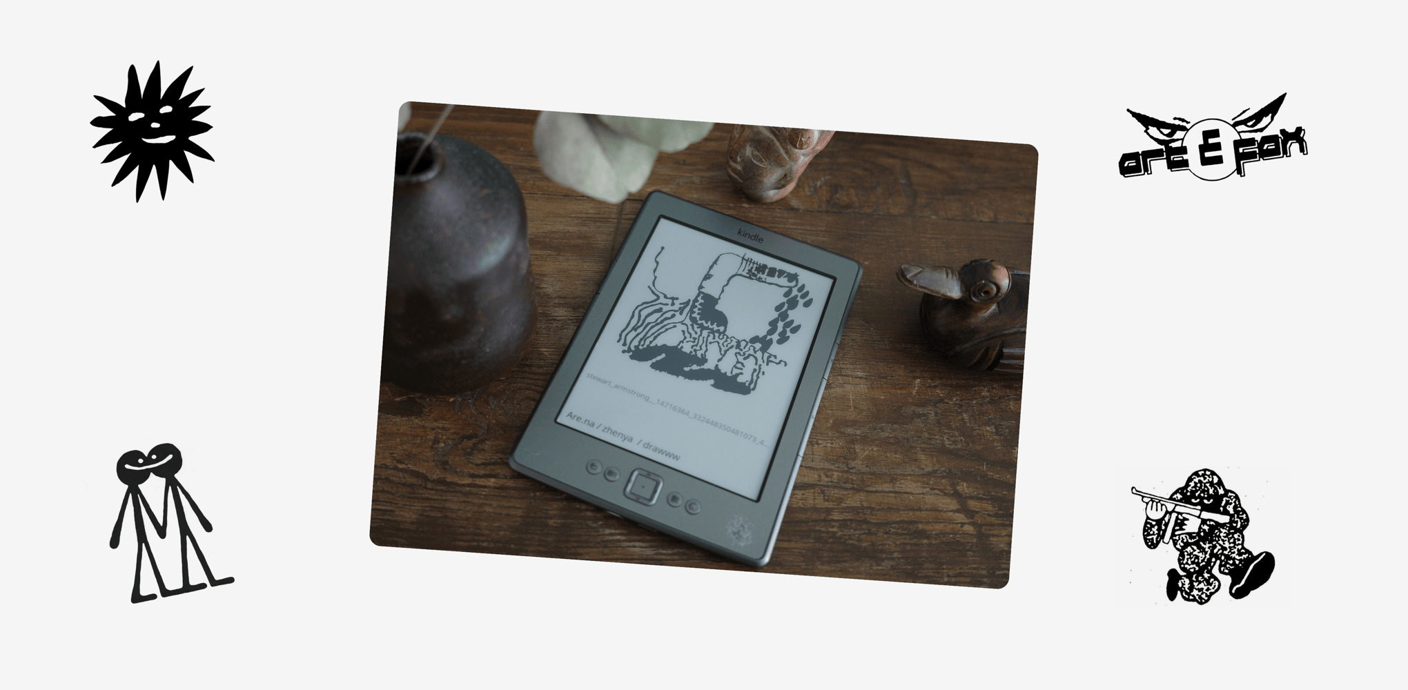 Kindle Gallery showing an automatic Are.na image gallery on an old Kindle.